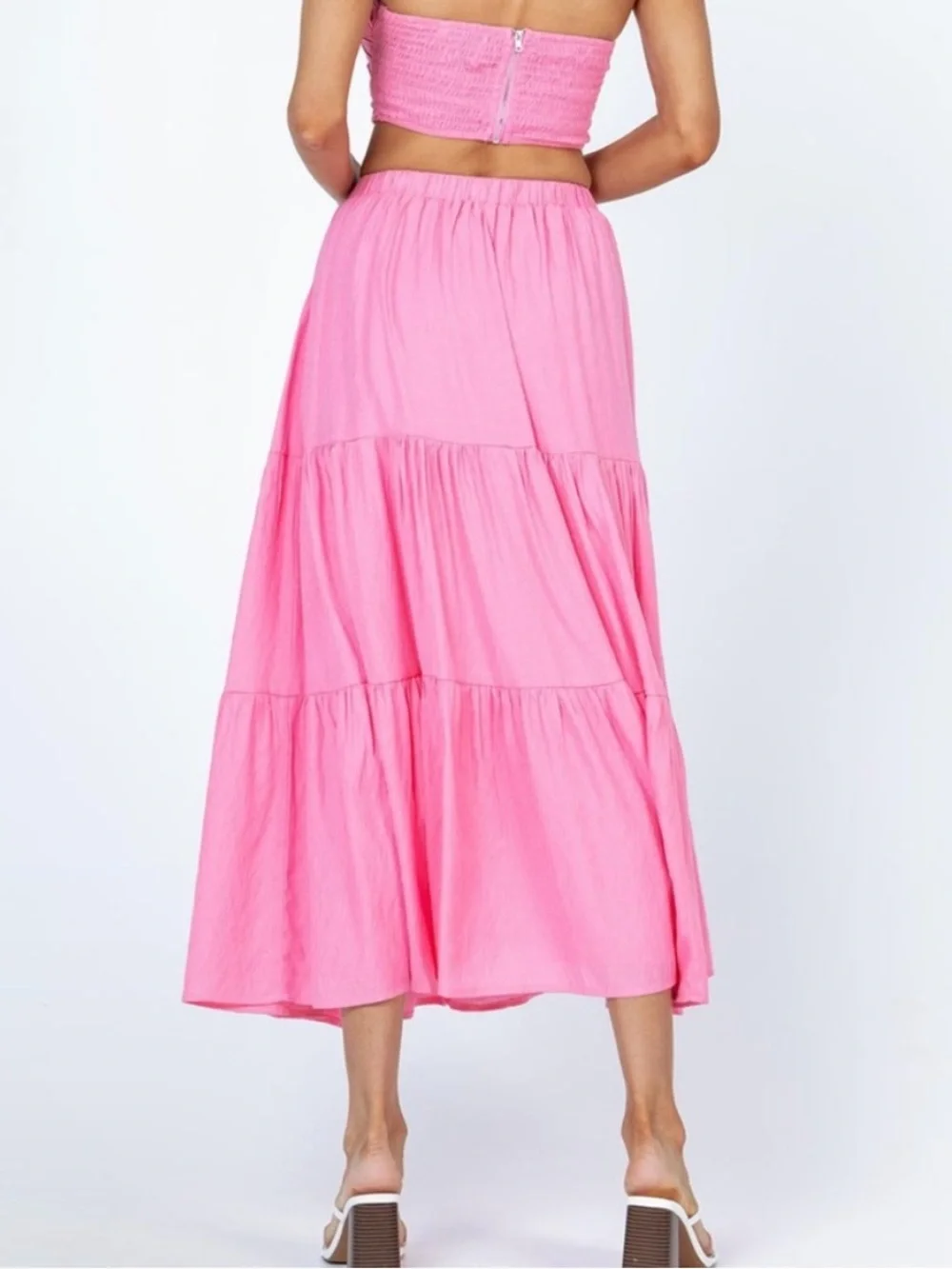 Princess Polly Allie Pink Tiered Ruffled Maxi Midi‎ Skirt